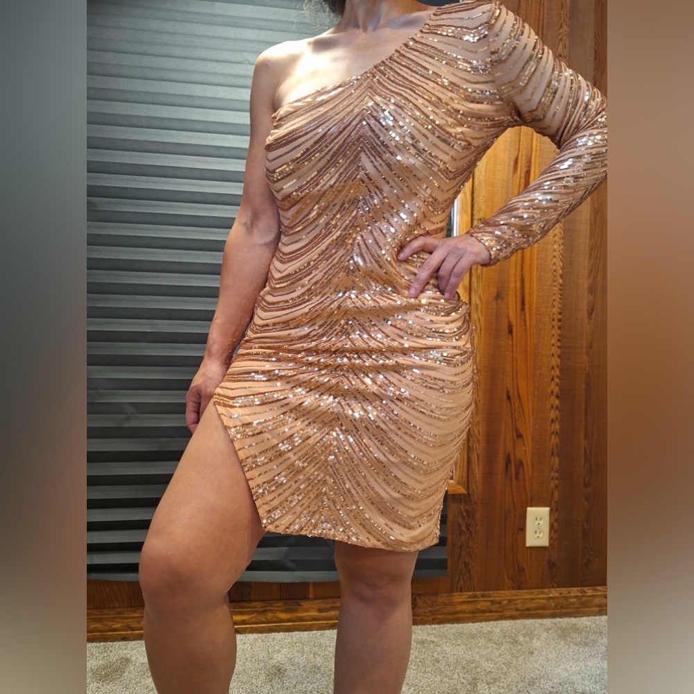 Gold one shoulder dress